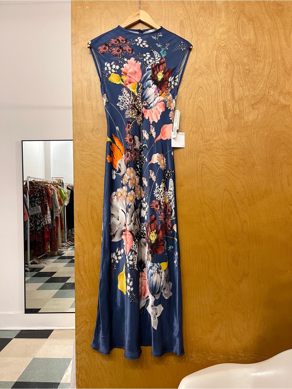 NWT Anthropologie Maeve blue floral mock neck midi slip dress in blue floral XXS